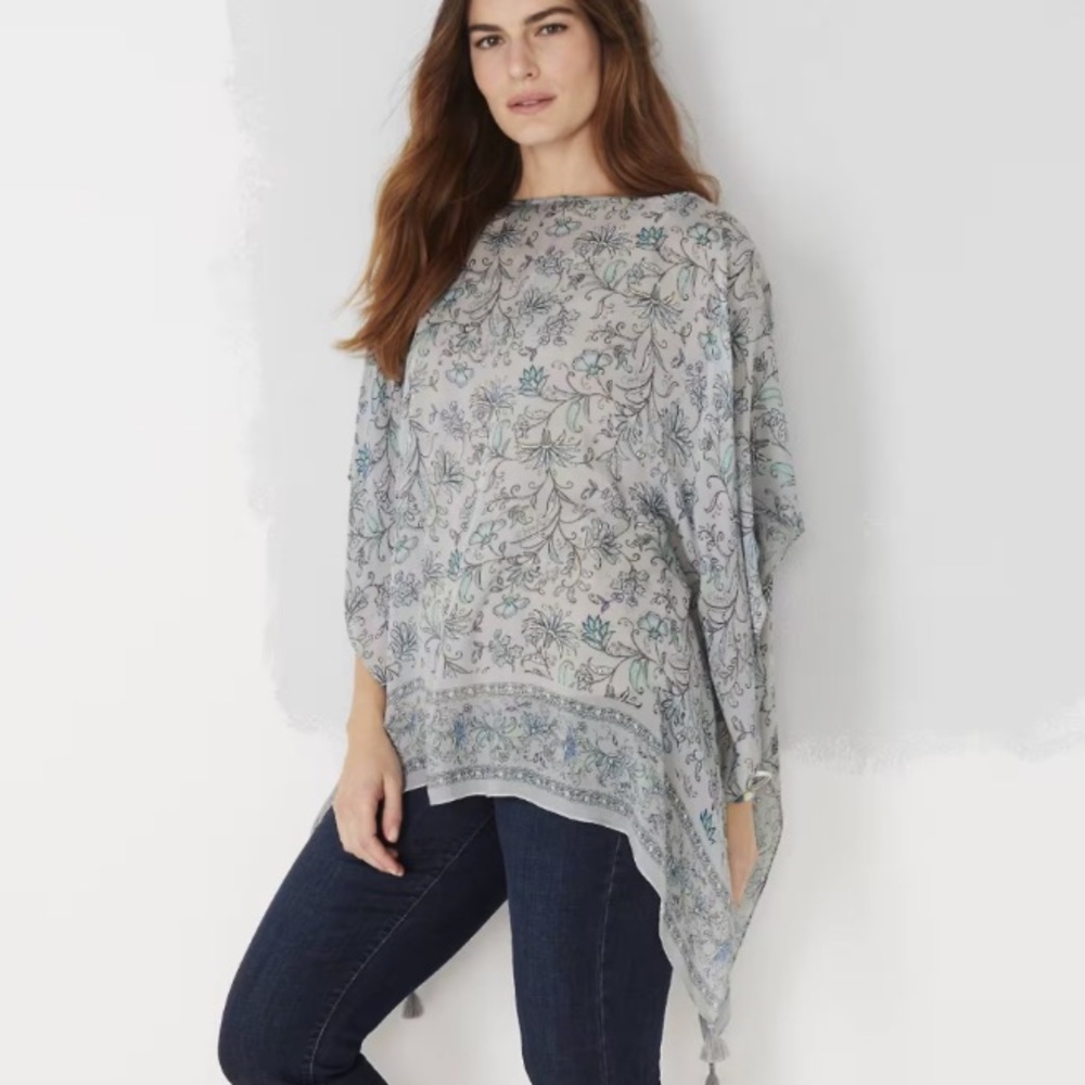 J.Jill Soft Floral-Print Poncho NEW One Size Fits All